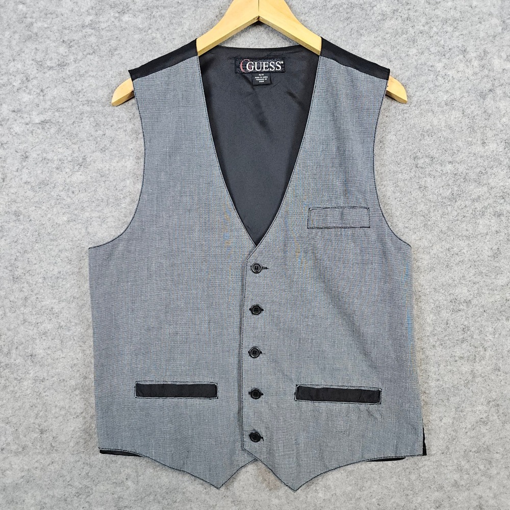 Guess Men's Vest/Waistcoat Formal‎ Gray Size M 36R Black Trim 100% Cotton Preppy